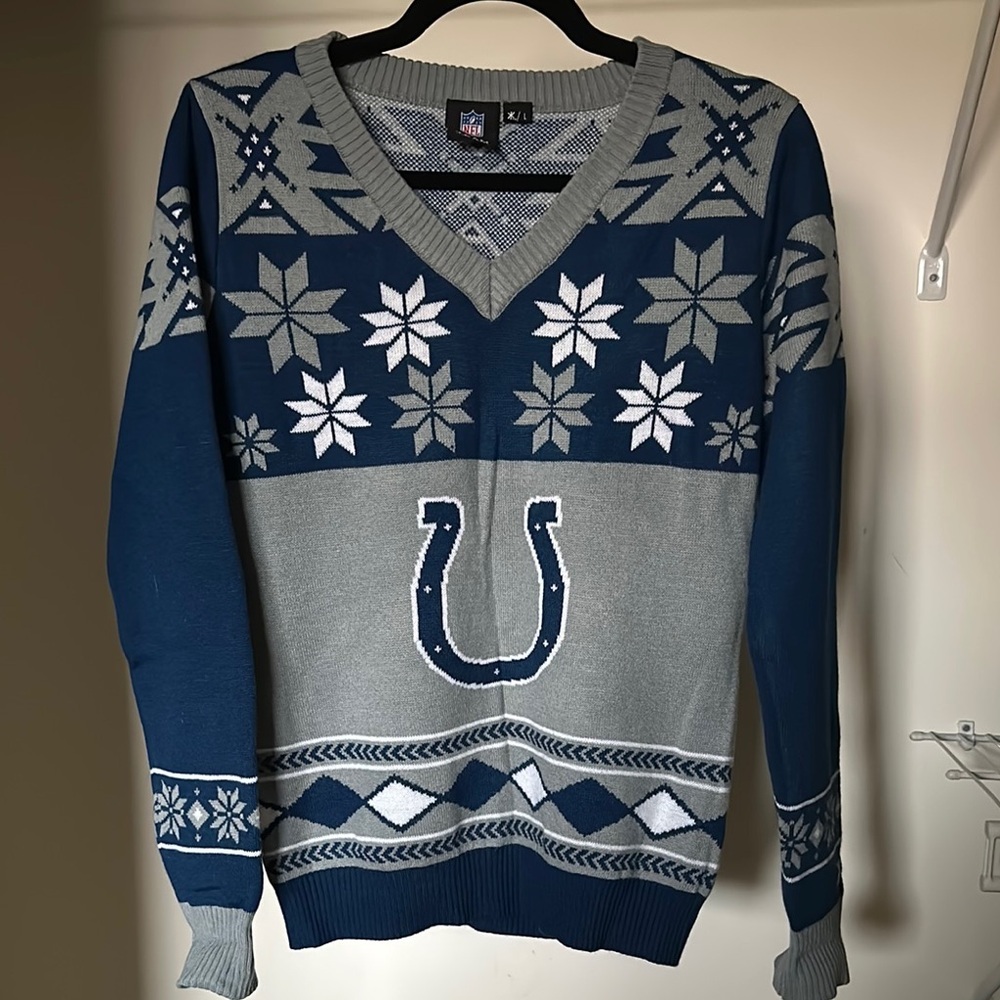NFL Indianapolis Colts Blue and Gray V-Neck Sweater